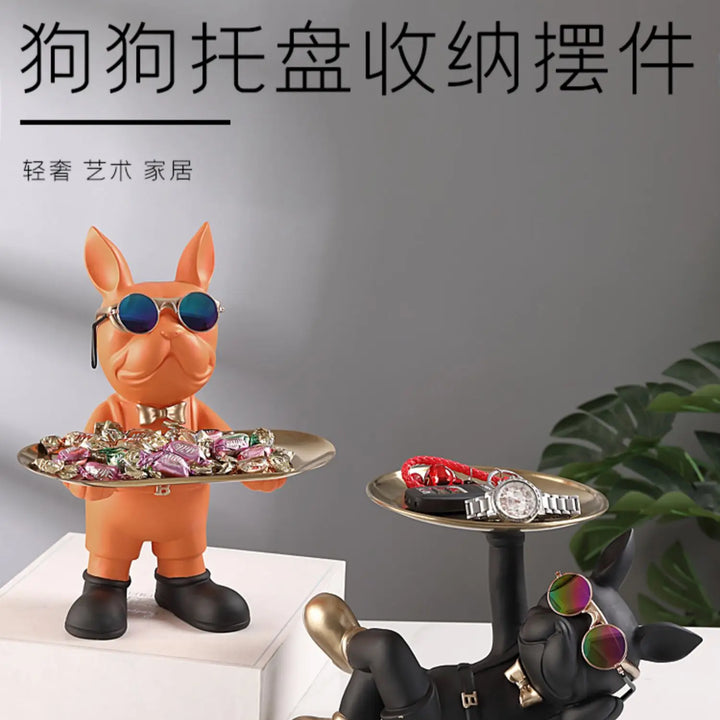 Bulldog Animal Figurines,Home Decoration Accessories,Table Ornaments,Storage Tray,Dog Model Statue,Sculpture Living Room Decor