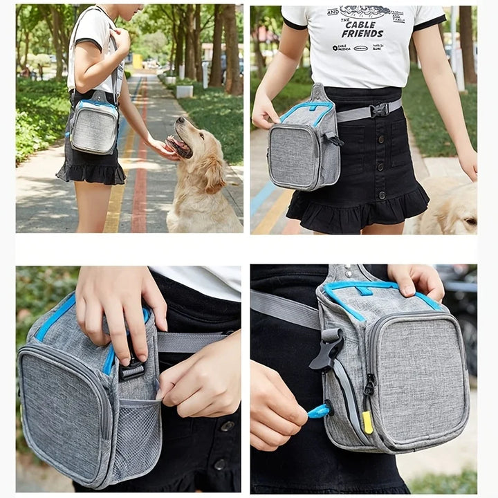 Dog Food Bag for Training Built-in Poop Bag Dispenser With Reflective Strip Double-Ended Belt