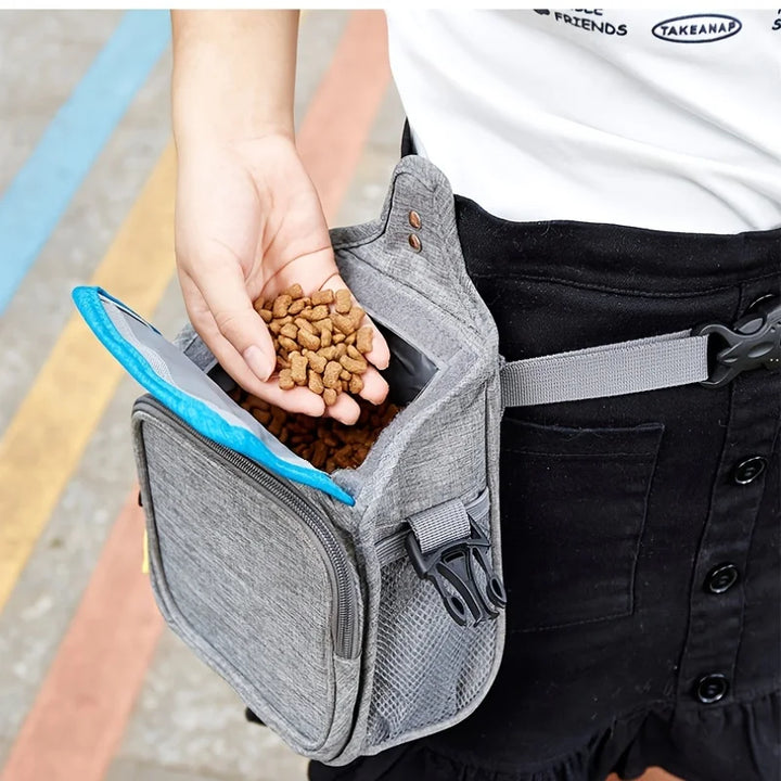 Dog Food Bag for Training Built-in Poop Bag Dispenser With Reflective Strip Double-Ended Belt